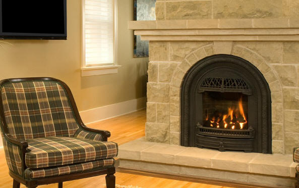 Spectacular Victorian Fireplaces by Valor include the Ornate Windsor Arch with Chrome highlights. the Classic arch